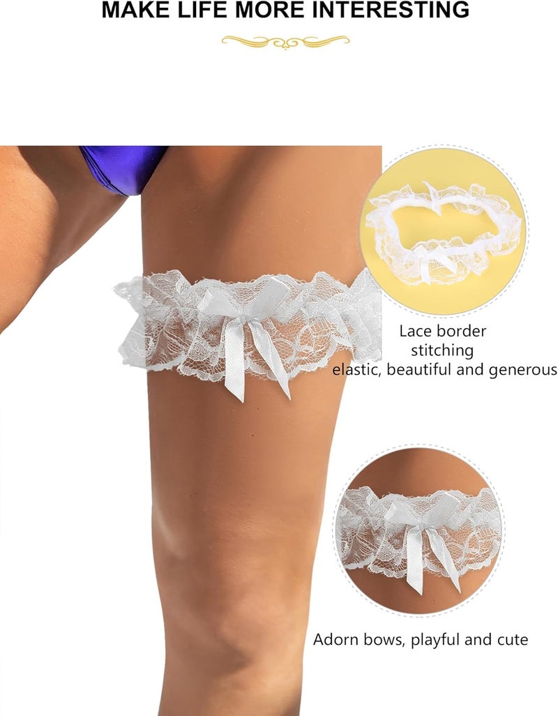 OhYeah! Lace Wedding Garters for Bride Bridal Garter Set Elastic Leg Garters for Thigh with Bow Party Prom Bridal Lingerie - Image 2